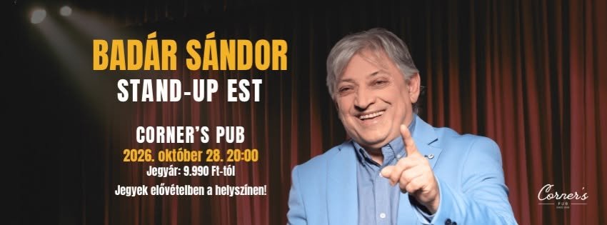 Badár Sándor stand-up est a Corner's Pubban, 2026. október 28.